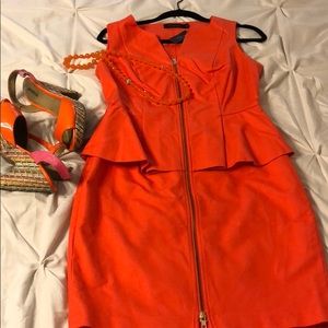 NWT The Limited Orange Peplum Front Zip Dress